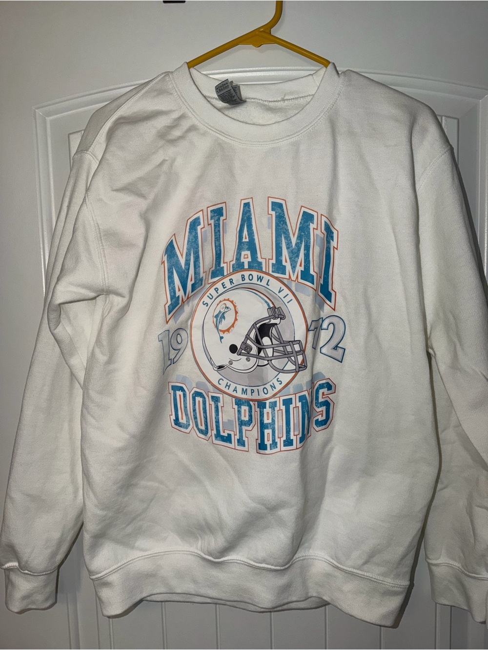 Miami Dolphins White Graphic Crewneck Sweatshirt